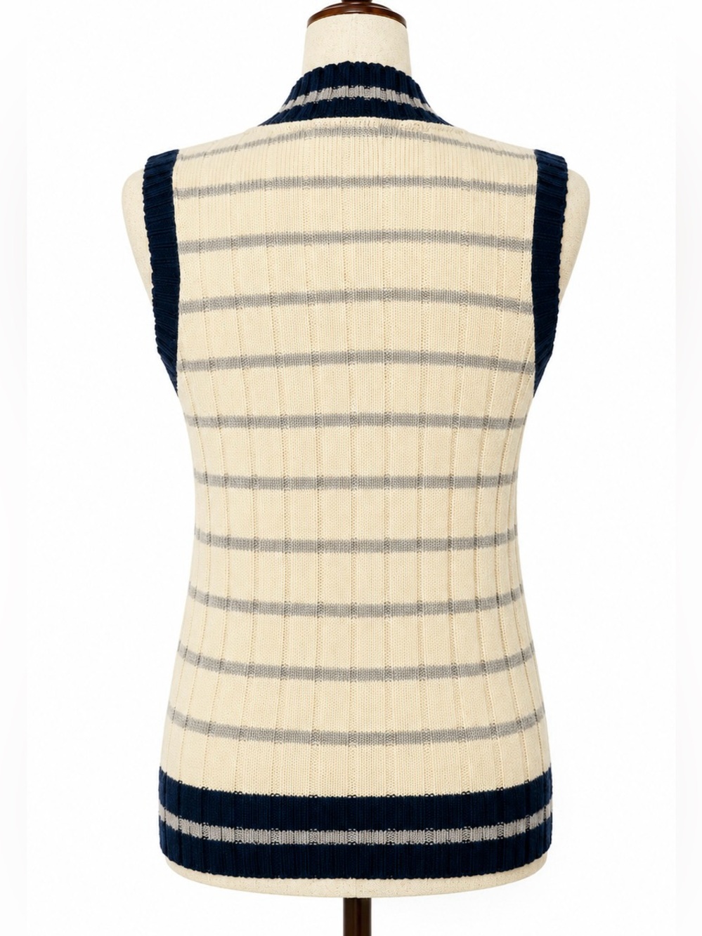 Vintage Sears acrylic blues and cream V neck preppy sweater vest. XS - Picture 3 of 5